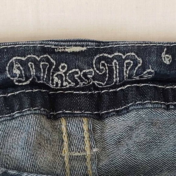 Miss Me Womens Easy Skinny Jeans Blue Cuffed Embroidered Dark Wash Mid-Rise 25 - Picture 9 of 15